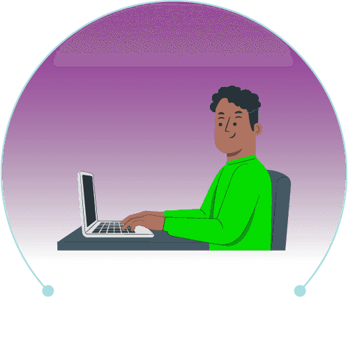 Person with laptop in green